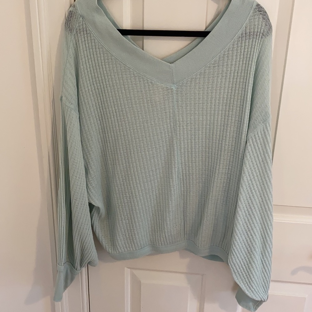 Turquoise flowy long sleeve Free People top - Picture 3 of 7